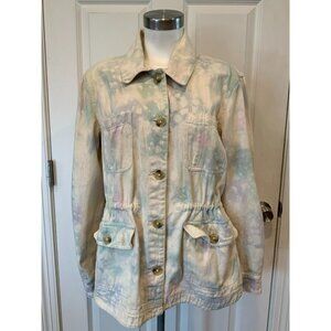 by Anthropologie Pastel Tie Dye Denim Collared Button Up Jean Jacket Size Medium